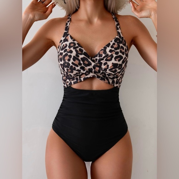 Eomenie Other - Eomenie Brown and Black One Piece Swimsuit with Cut-Out Details Medium NWT